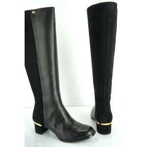 Vince Camuto Black Leather Suede Xenith Tall Knee Riding Boots NIB